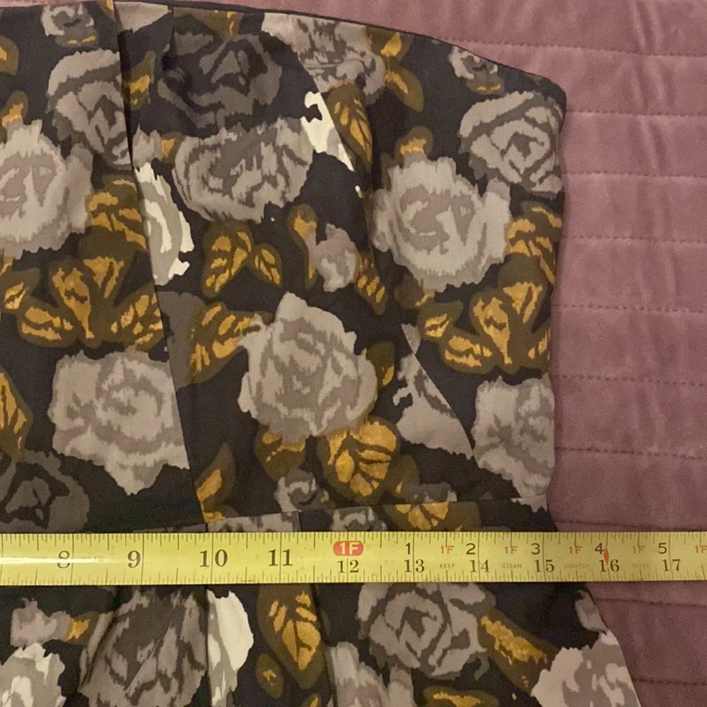 J. Crew Marielle Solstice floral strapless pockets gray gold 10 zipper dress - Picture 14 of 16